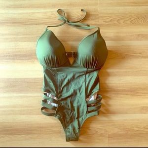 One piece army green bathing suit 34DD